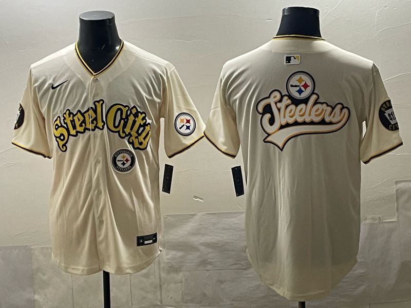 Men 2025 Nike Pittsburgh Steelers Blank Cream Limited NFL Jersey style 013->pittsburgh steelers->NFL Jersey